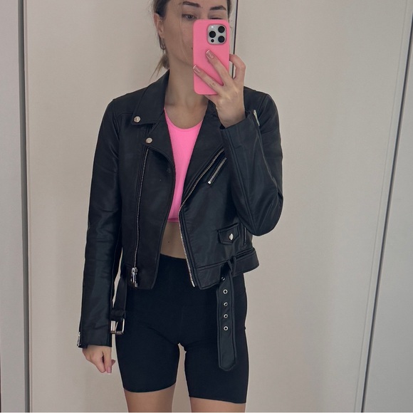 Zara Black Leather Jacket. - Picture 3 of 5
